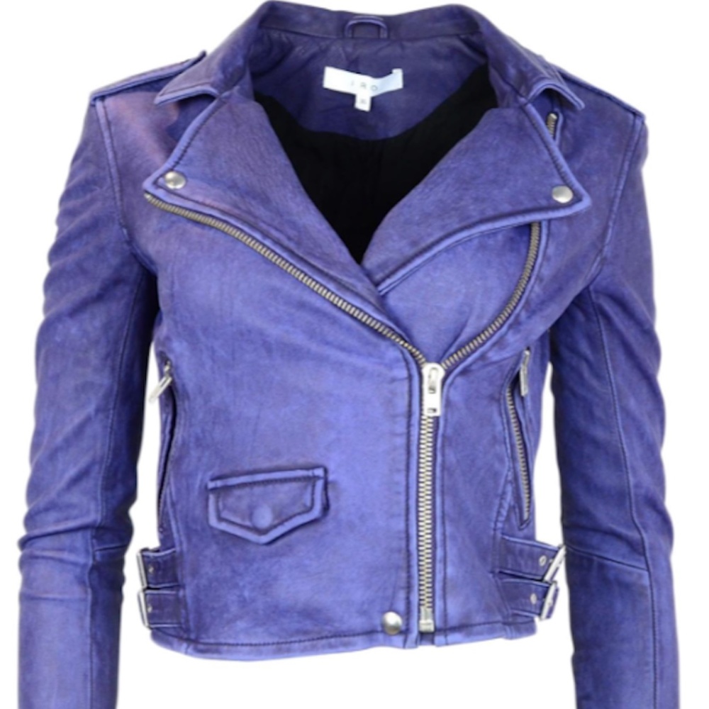 IRO Ashville Cropped Leather Jacket, Color Purple/Blue Size 40